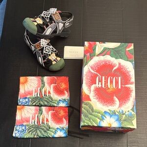 Gucci Black Tinsel Mesh Crystal Charm Sport Sandals
